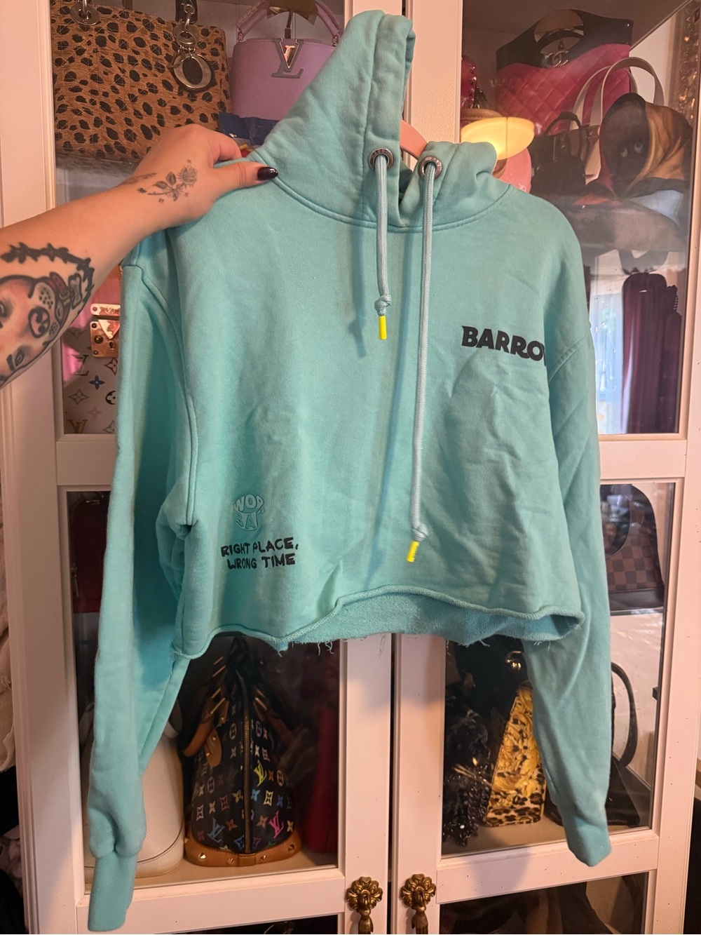 barrow Mint Green Cropped Hoodie with Drawstring
